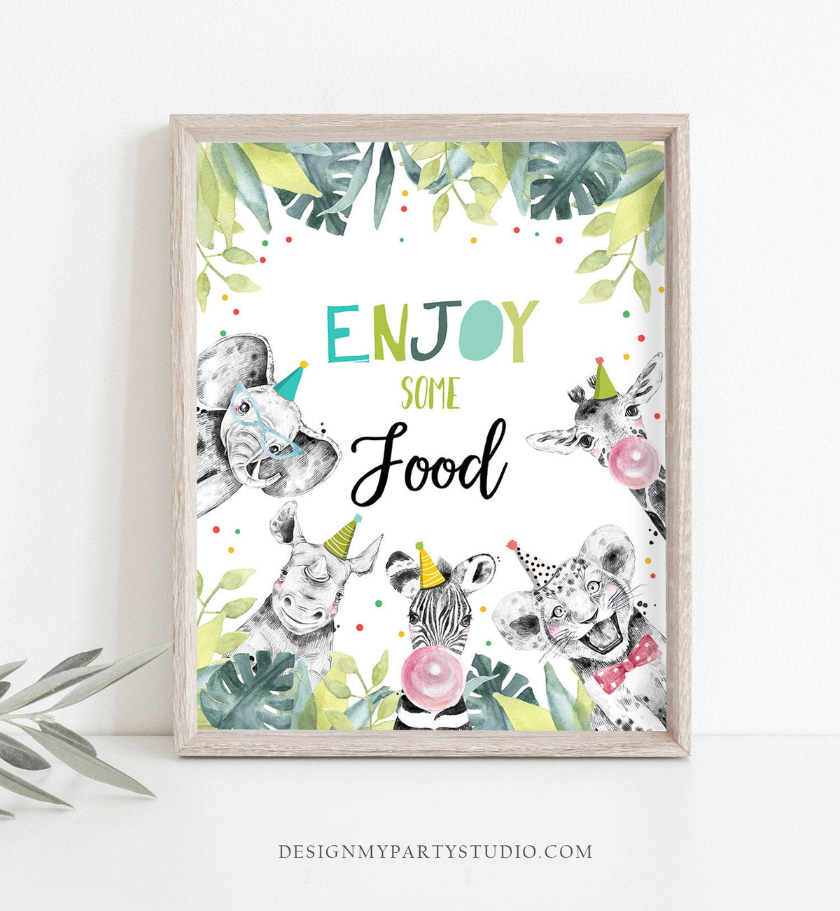 Enjoy Some Food Birthday Sign Party Food Table Bar Snacks Wild One Safari Animals Party Animals Zoo Boy Blue Decor Download Printable 0322