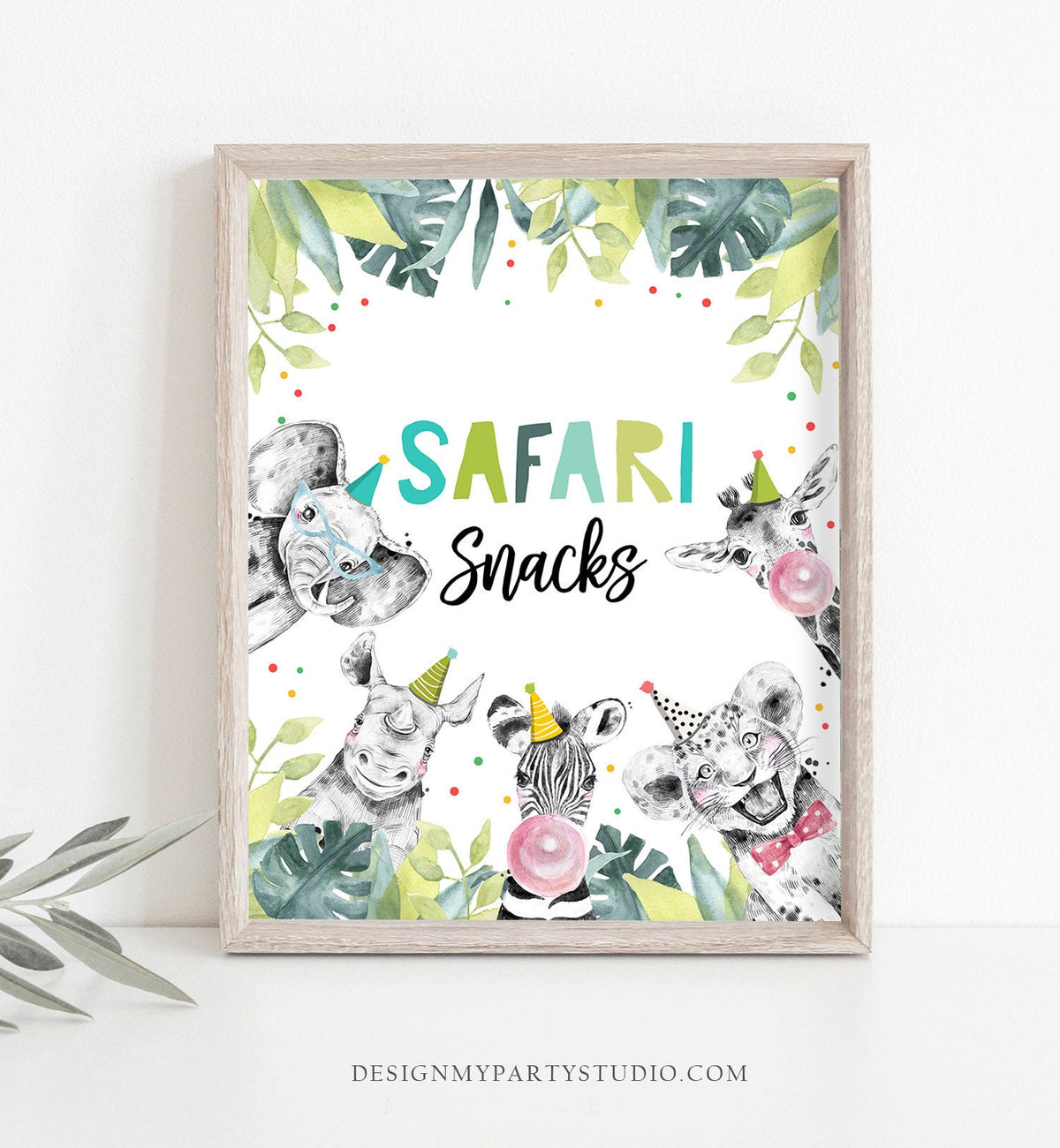 Safari Snacks Birthday Sign Party Drinks Table Bar Food Safari Animals Party Animals Zoo Boy Blue Decor Instant Download Printable 0322