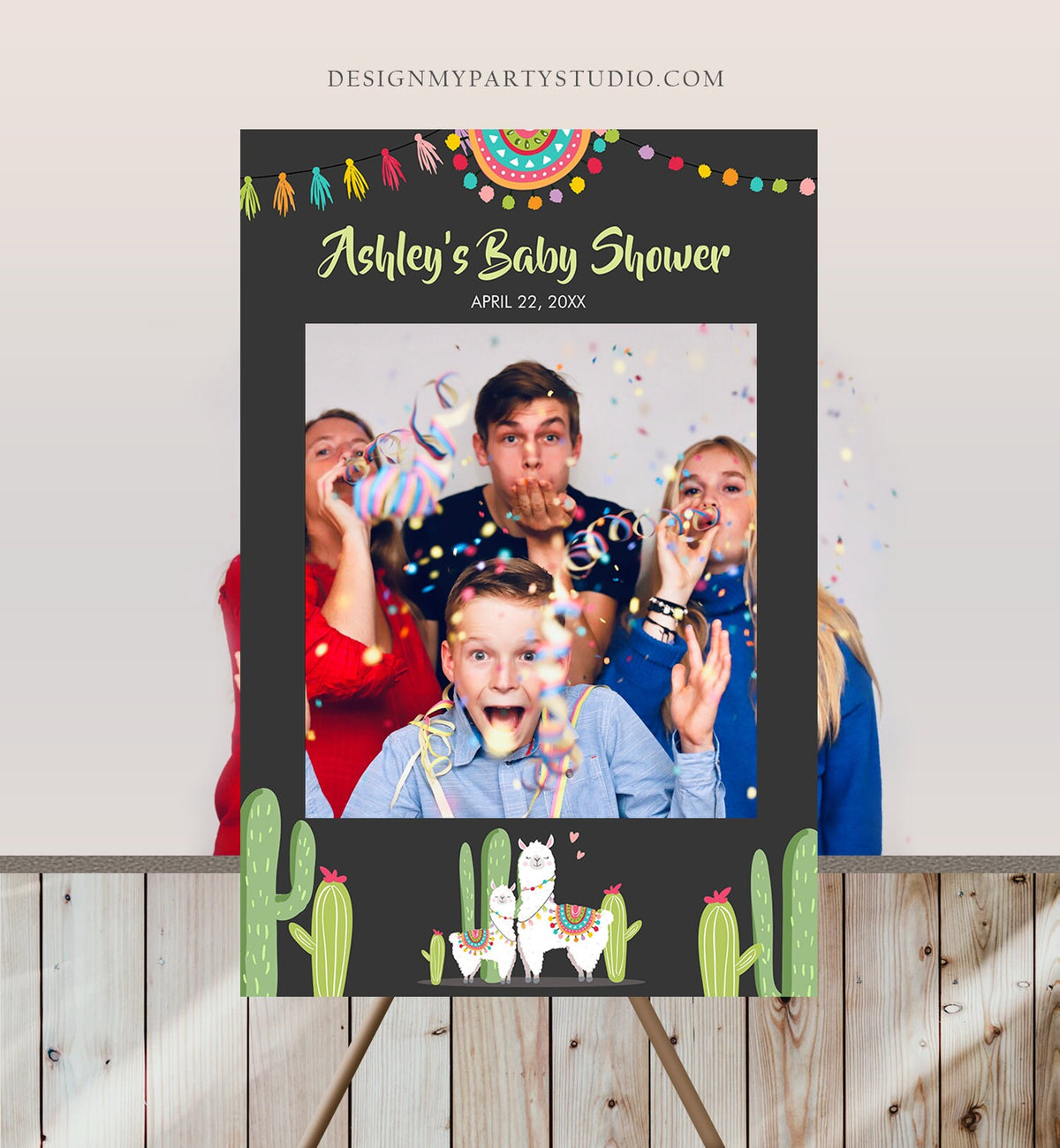 Editable Llama Photo Frame Booth Sign Baby Shower Prop Fiesta Llama Cactus Succulent Mexican Chalk Neutral Corjl Template Printable 0079