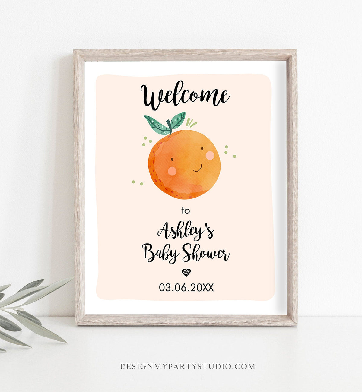 Editable Little Cutie Baby Shower Sign Welcome Gender Neutral Couples Shower Clementine Orange Shower Sign Yard Sign Corjl Template 0330