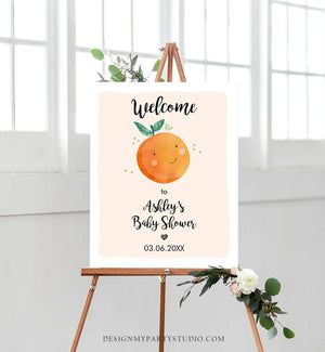 Editable Little Cutie Baby Shower Sign Welcome Gender Neutral Couples Shower Clementine Orange Shower Sign Yard Sign Corjl Template 0330