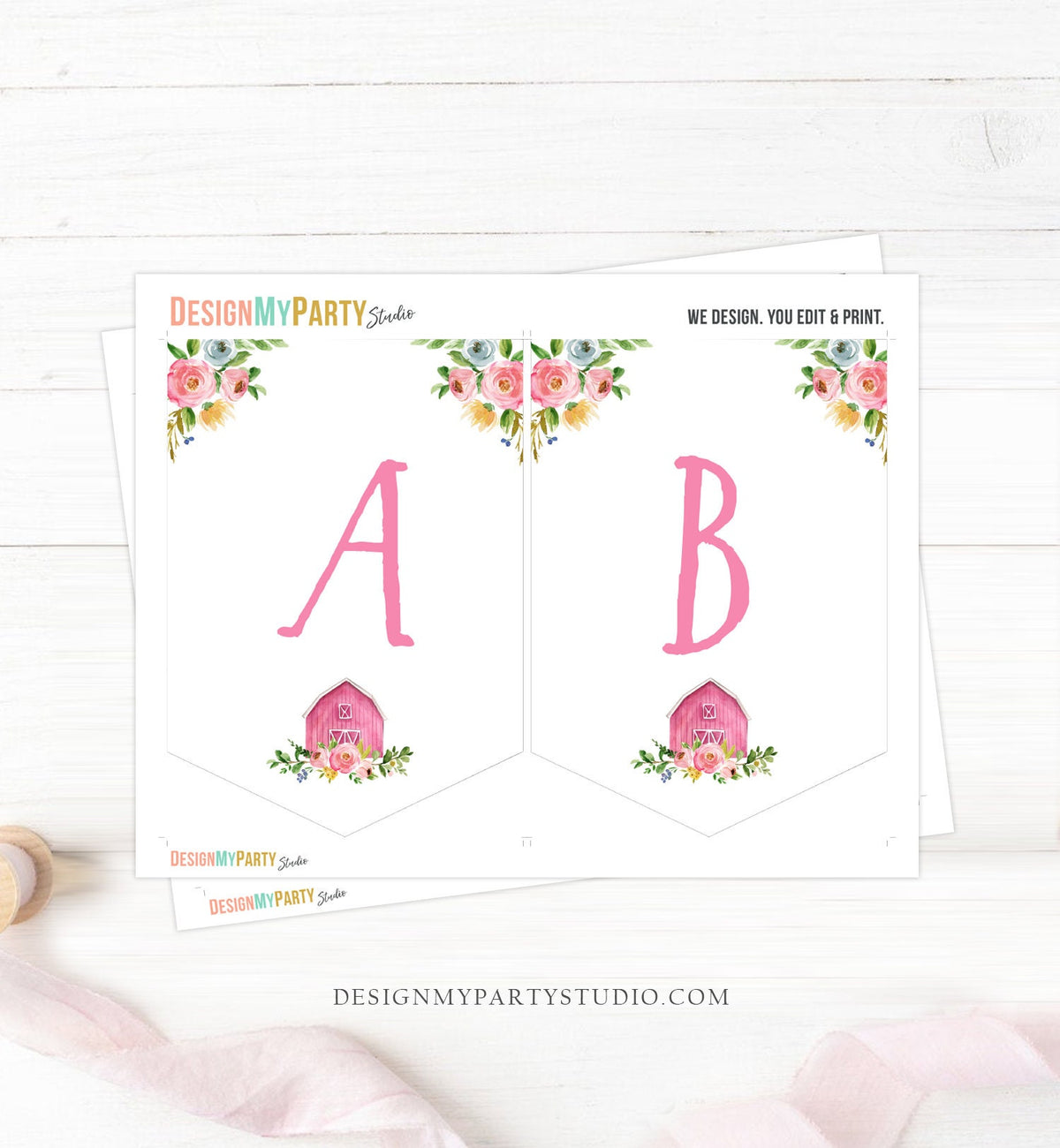 Farm Animals Birthday Banner A-Z Alphabet Numbers Banner Happy Birthday Girl Pink Teal Barnyard Country Barn Decor Download Printable 0155