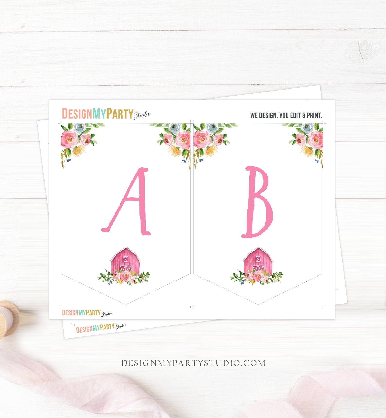 Farm Animals Birthday Banner A-Z Alphabet Numbers Banner Happy Birthday Girl Pink Teal Barnyard Country Barn Decor Download Printable 0155