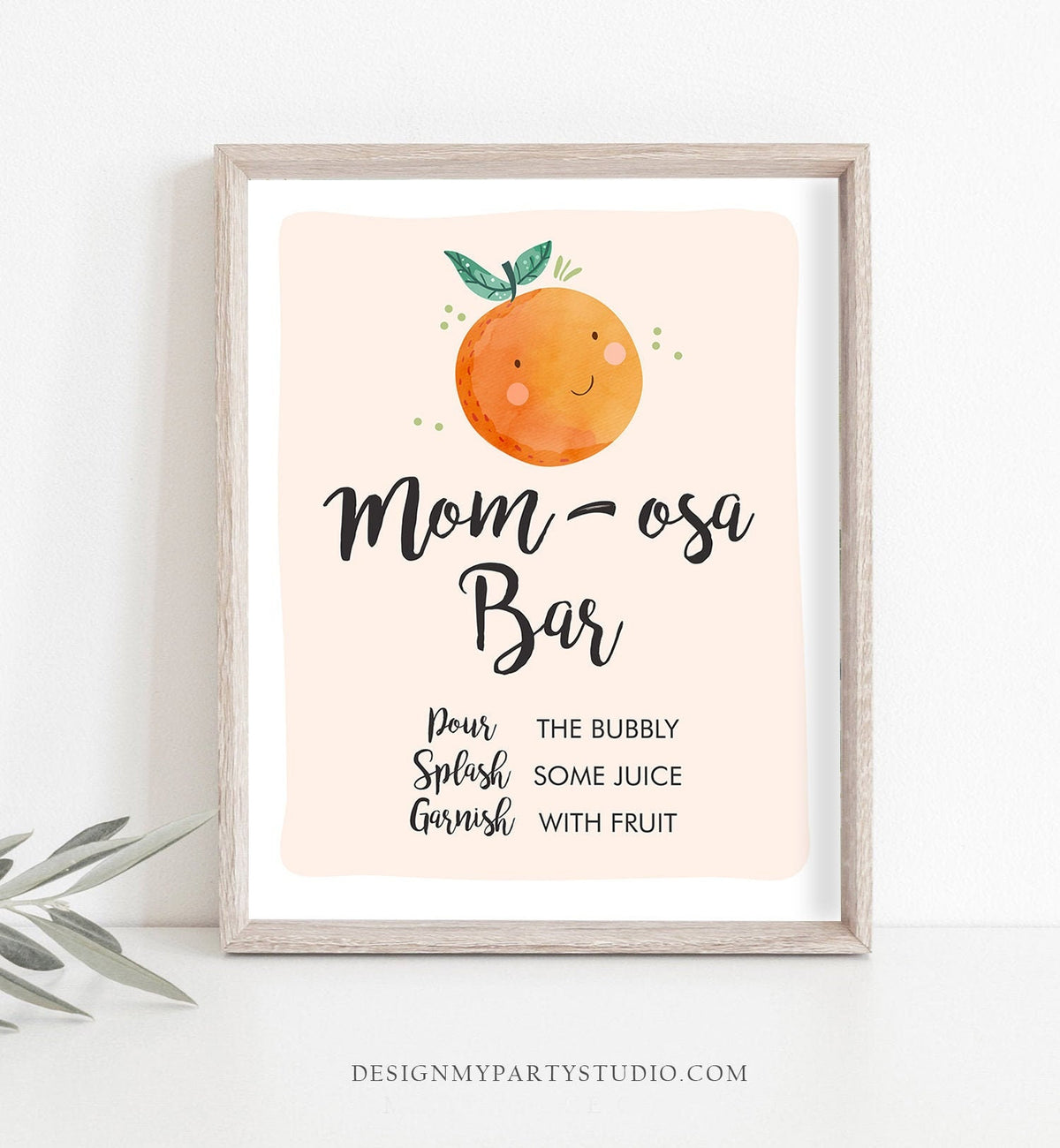 Mom-osa Bar Sign Orange Baby Shower Little Cutie Couples Shower Decor Citrus Gender Neutral Table Sign Orange 8x10 Download Printable 0330