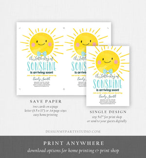 Editable Baby Shower Invitation A Ray of Sonshine Little Sunshine Blue Yellow Boy Invite Template Instant Download Digital Corjl 0141