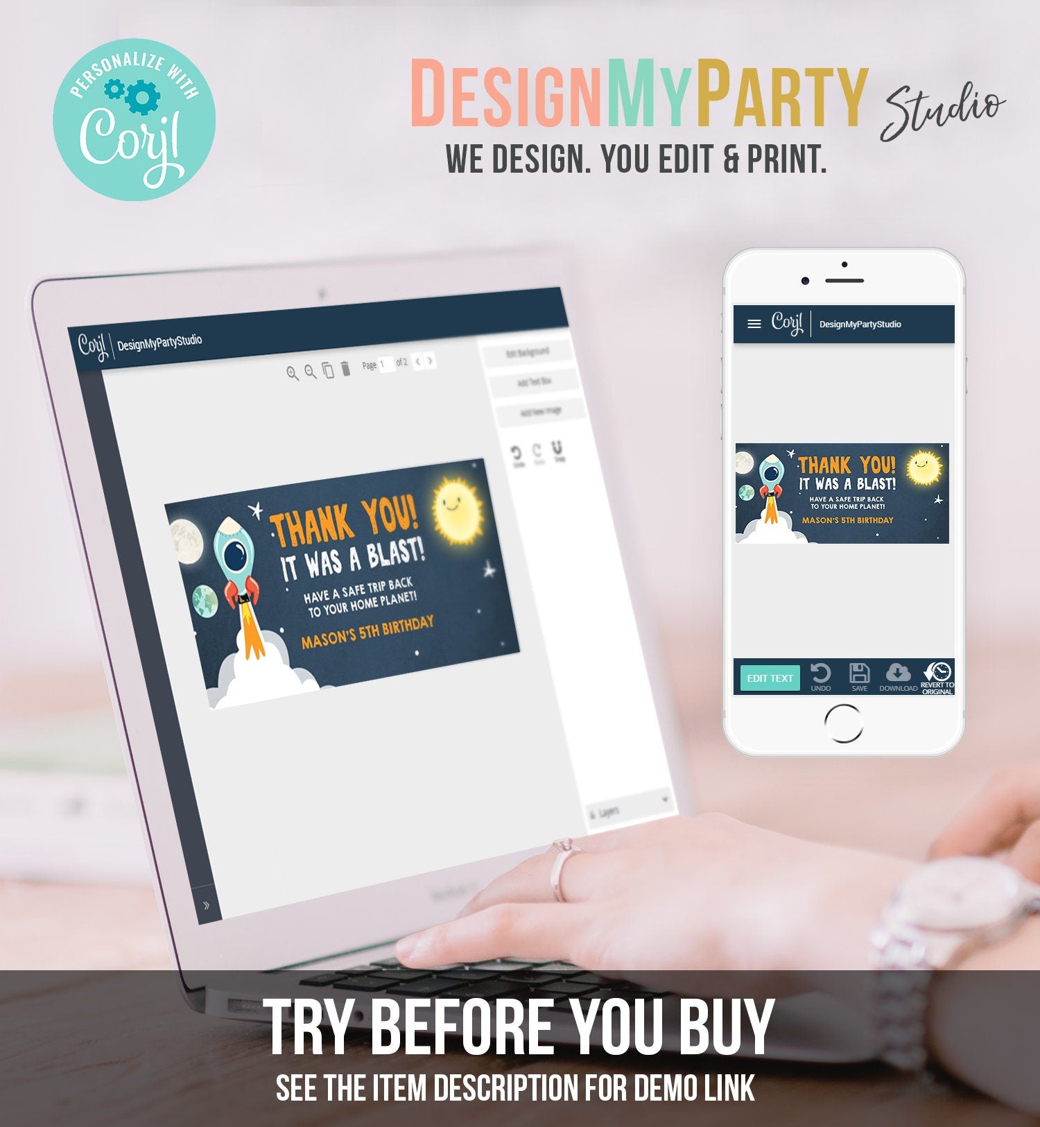 Editable Outer Space Birthday Treat Bag Toppers Rocket Galaxy Favors Thank You It Was a Blast Sun Astronaut Blast Off Digital Template 0046