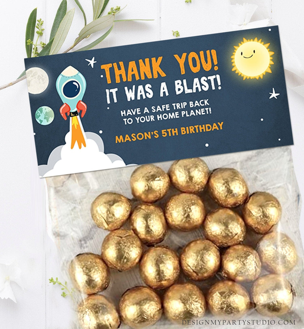 Editable Outer Space Birthday Treat Bag Toppers Rocket Galaxy Favors Thank You It Was a Blast Sun Astronaut Blast Off Digital Template 0046