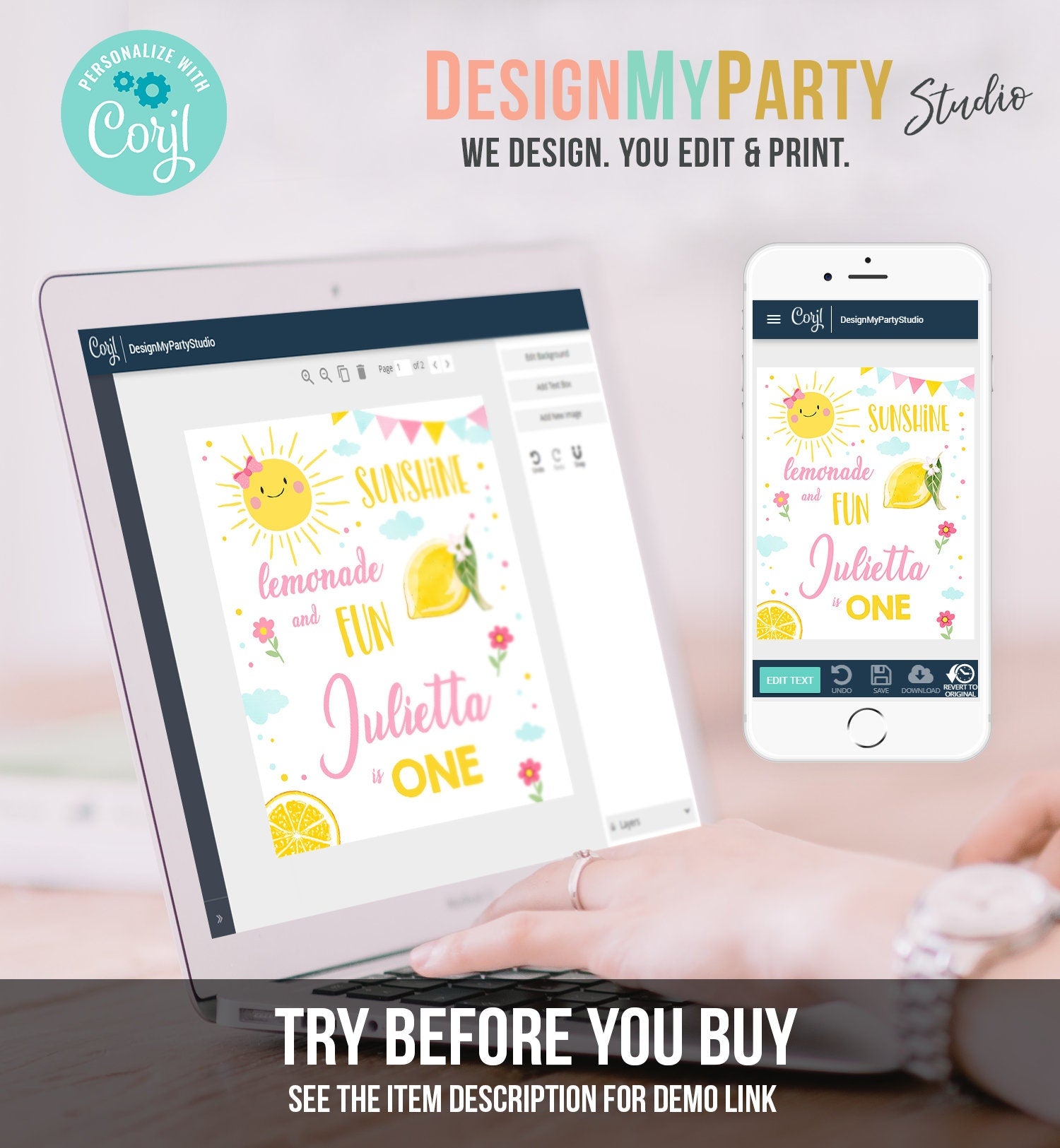 Editable Sunshine Welcome Sign Little Sunshine Birthday Party Pink Girl Lemonade and Fun Stand Summer Digital Template Printable 0141