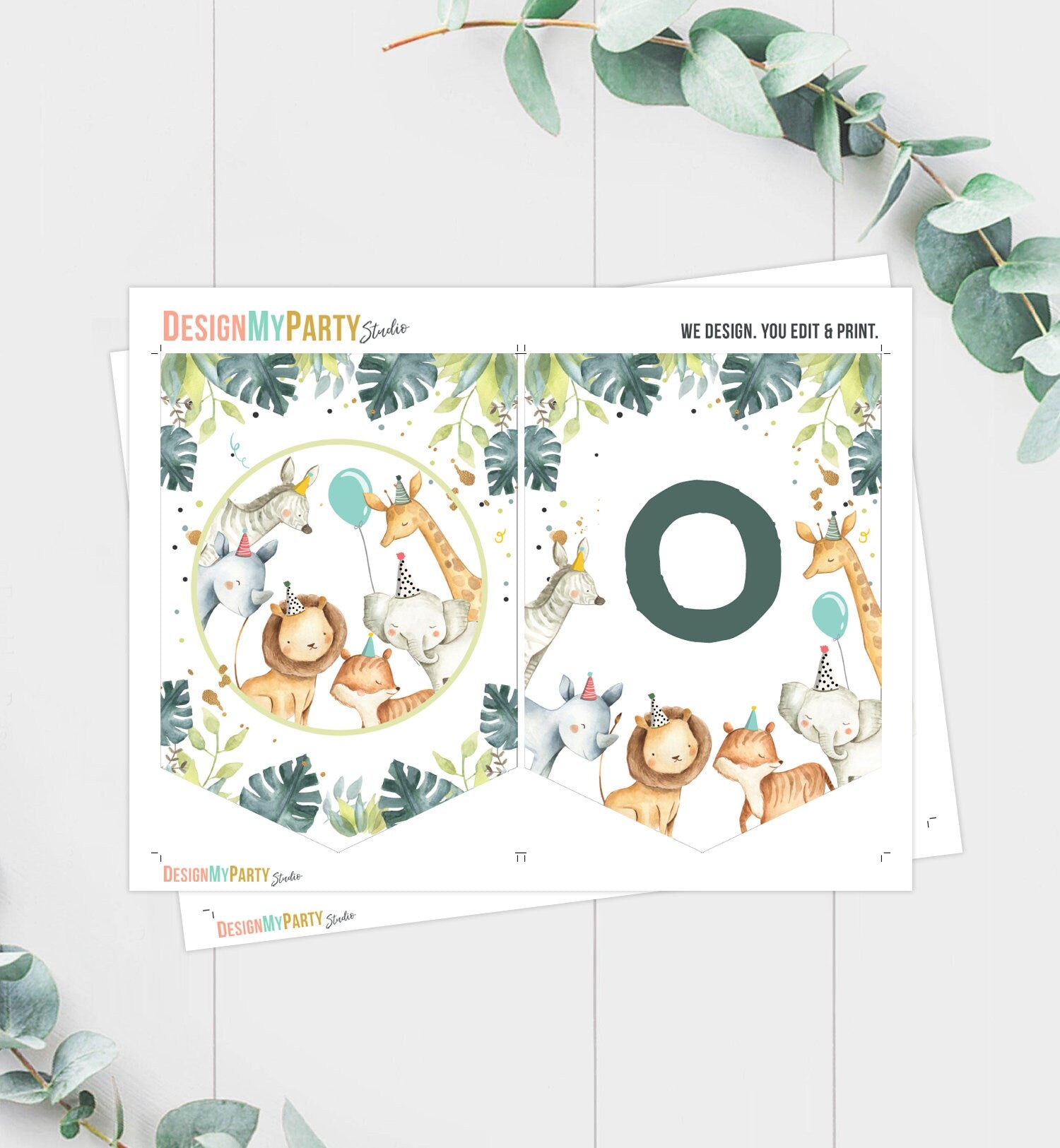 Safari Animals High Chair Banner First Birthday Boy Zoo Animals ONE Banner Party Animals Jungle Wild One Party Decor PRINTABLE Digital 0163