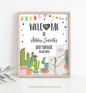 Editable Llama Fiesta Welcome Sign Baby Shower Cactus Mexican Succulent Couples Shower Sprinkle Table Sign Corjl Template Printable 0079