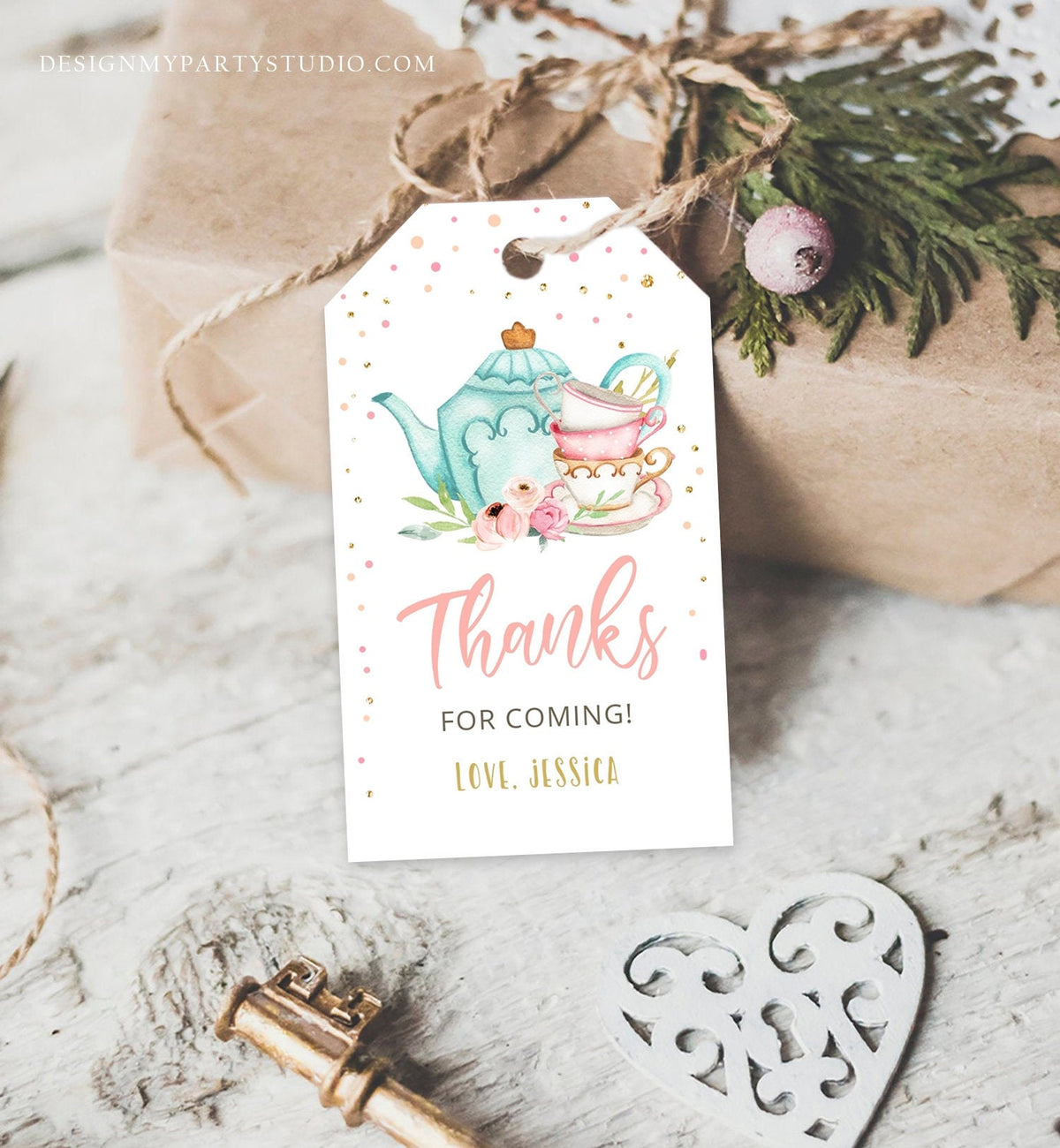 Editable Tea for Two Favor Tags Tea Birthday Thank You Tags Tea-rrific Tea Party Garden Floral Tea pot Gift Tag Digital Corjl Template 0349