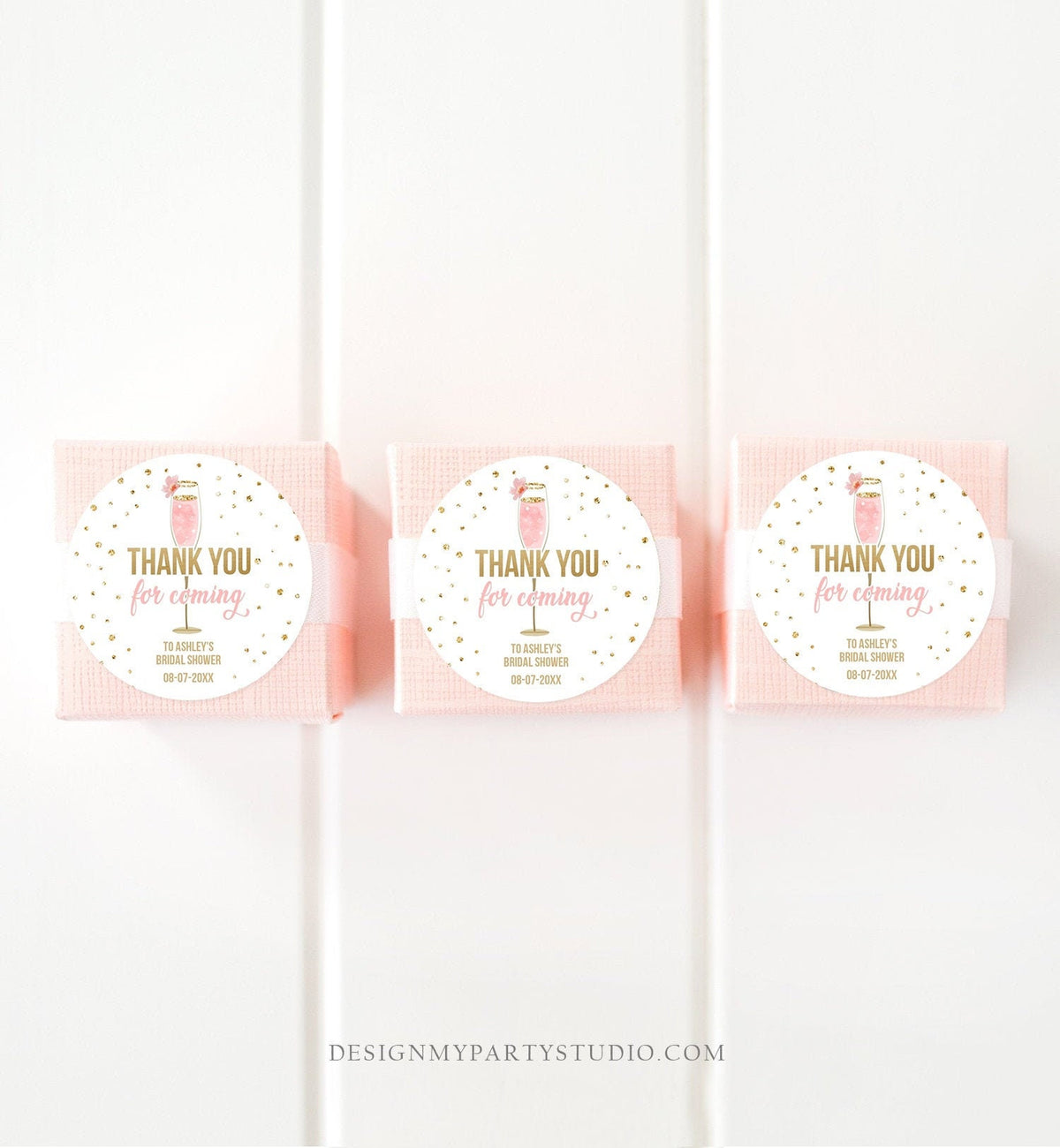 Editable Brunch and Bubbly Thank you Stickers Bubbly Bridal shower favor tags Pink Gold Floral printable Tag Template PRINTABLE Corjl 0150