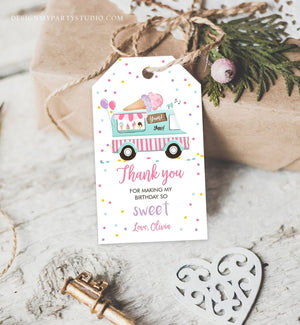 Editable Ice Cream Truck Favor Thank You Tags Ice Cream Birthday Party Girl Pink Purple Gift Goodie Bag Labels Corjl Template PRINTABLE 0243