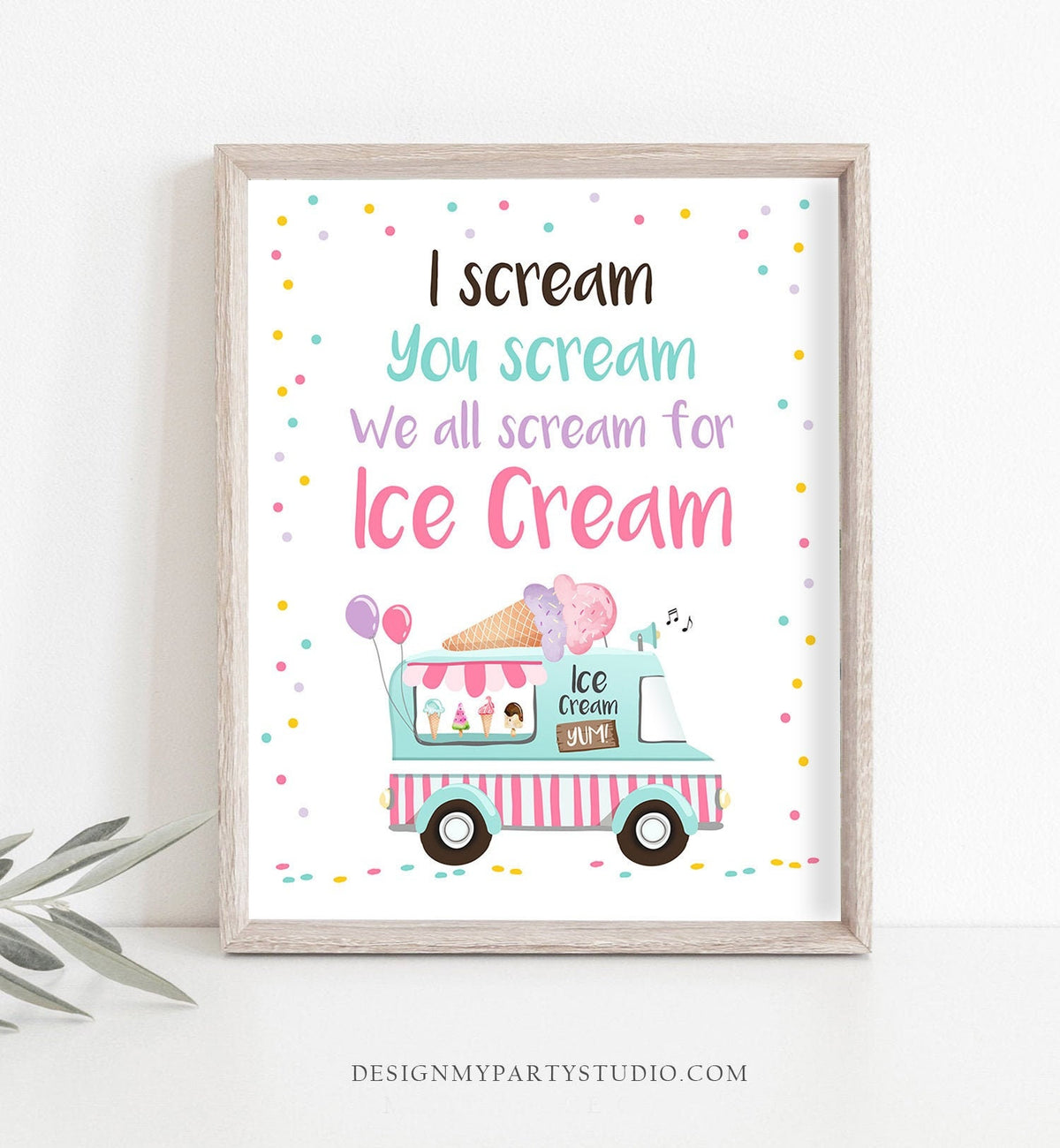 Ice Cream Sign I Scream You Scream We all Scream for Ice Cream Birthday Party Sign Ice Cream Social Pink Mint Purple Download Printable 0243