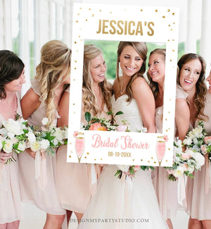 Editable Bridal Shower Photo Prop Brunch and Bubbly Bridal Shower Sign Photo Booth Frame Wedding Photo Prop Pink Gold Corjl PRINTABLE 0150