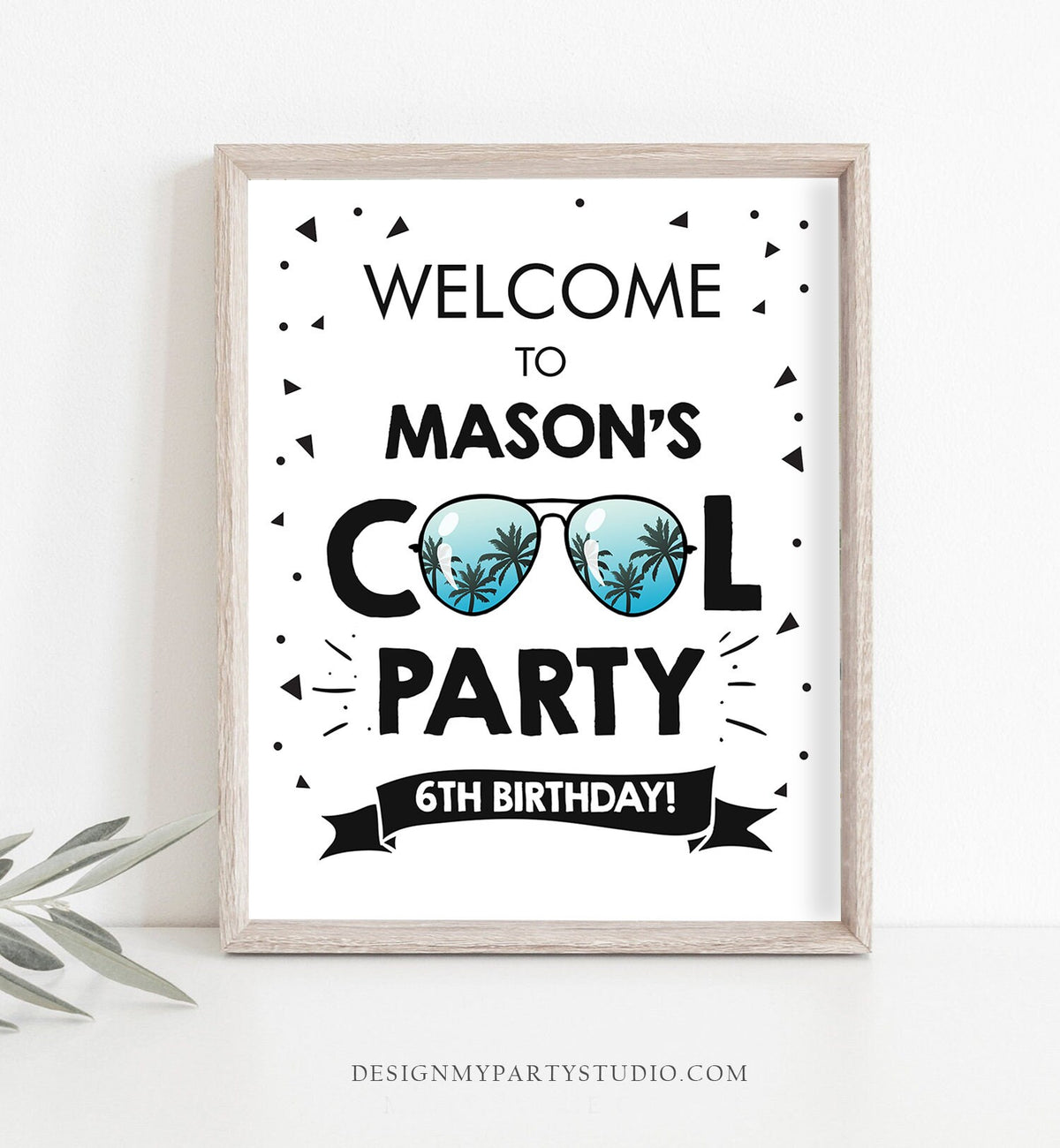 Editable Cool Party Birthday Welcome Sign Boy Two Cool One Cool Dude Birthday I&#39;m This Many Pilot Sunglasses Corjl Template Printable 0136