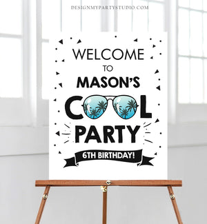 Editable Cool Birthday Party Welcome Sign Boy Birthday I'm This Many Pilot Sunglasses Palm Digital Download Corjl Template Printable 0136