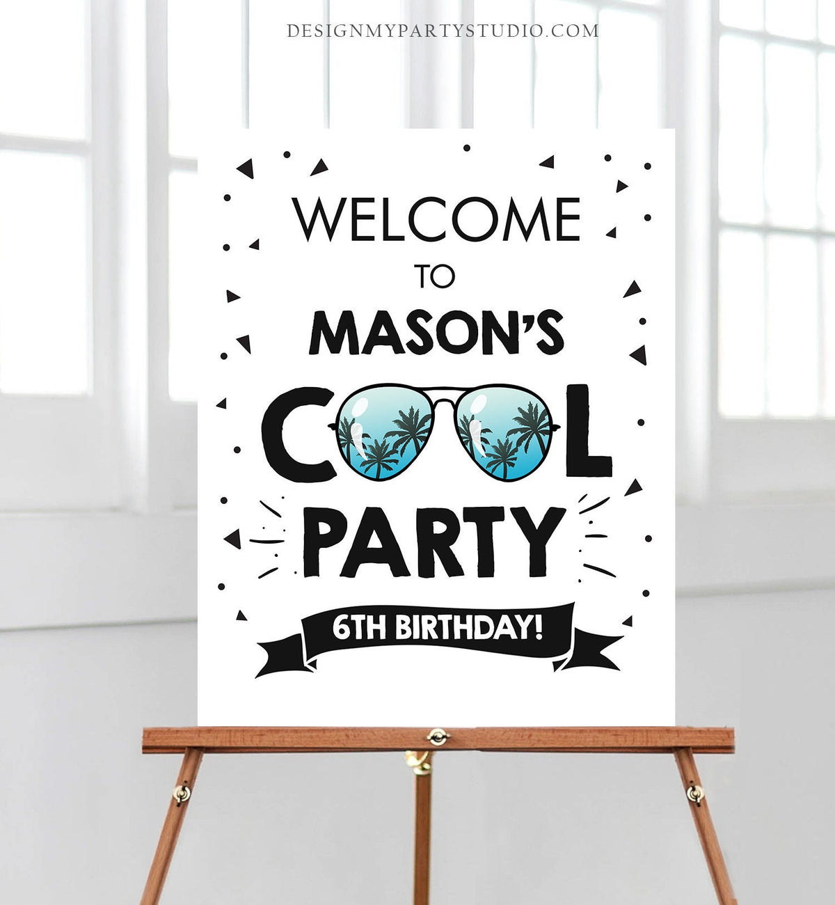 Editable Cool Party Birthday Welcome Sign Boy Two Cool One Cool Dude Birthday I&#39;m This Many Pilot Sunglasses Corjl Template Printable 0136
