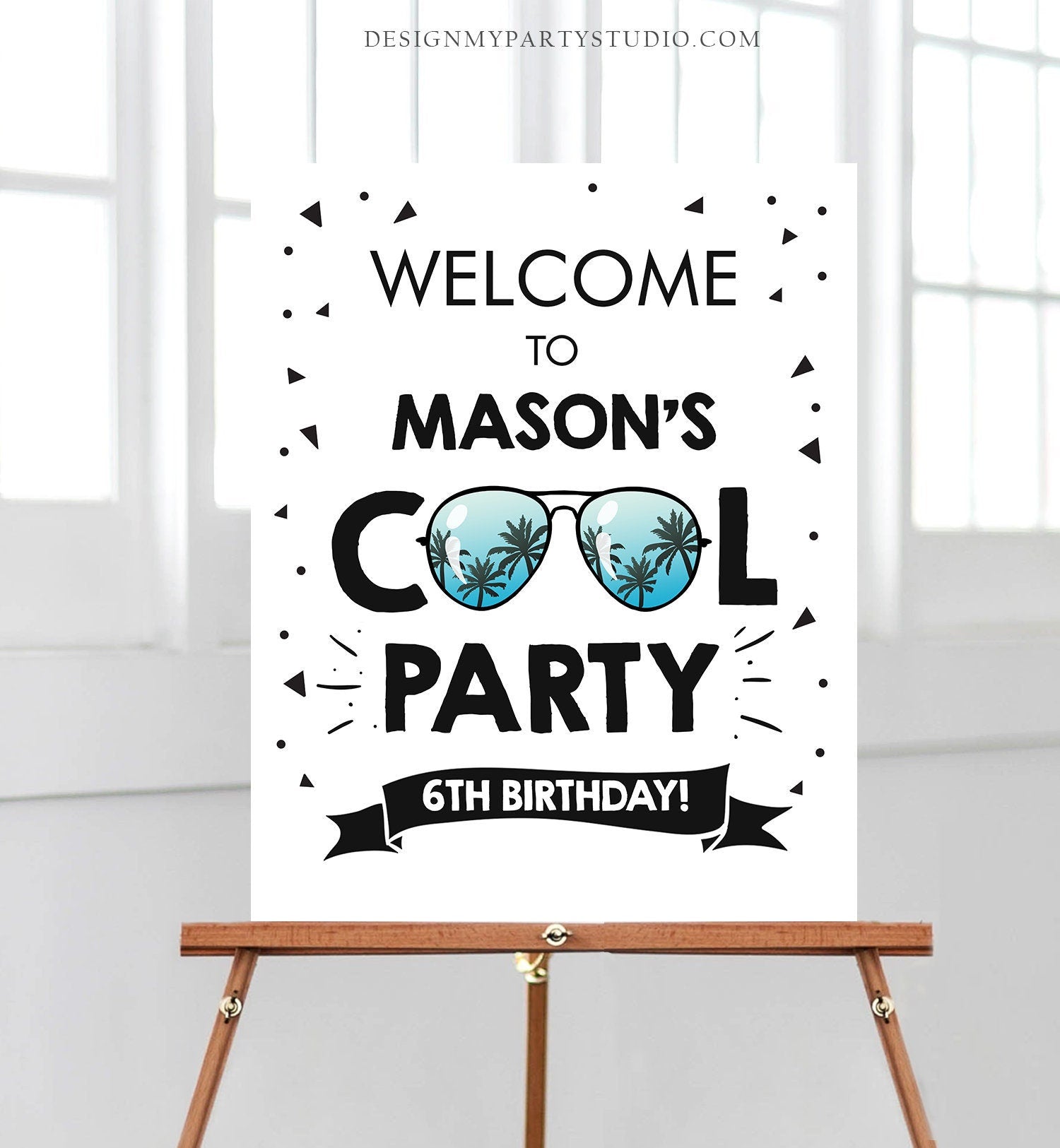 Editable Cool Party Birthday Welcome Sign Boy Two Cool One Cool Dude Birthday I'm This Many Pilot Sunglasses Corjl Template Printable 0136