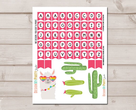 Llama Cake Topper Llama Birthday Llama Party Decor Fiesta Mexican Girl Birthday Cake Name Banner Heart Sunglasses PRINTABLE Digital 0079