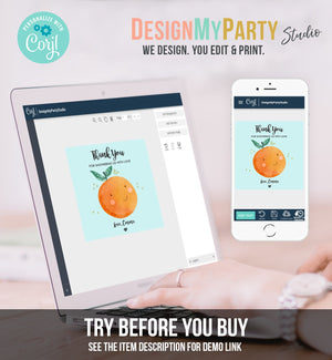 Editable A Little Cutie is on The Way Favor Tag Orange Clementine Baby Shower Cutie Gift Blue Boy Square Round Template Corjl Printable 0330
