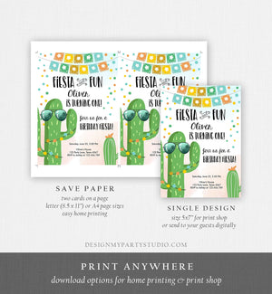 Editable Fiesta and Fun Birthday Invitation First Fiesta Cactus Sunglasses Blue Boy ANY AGE Instant Download Corjl Template Printable 0135
