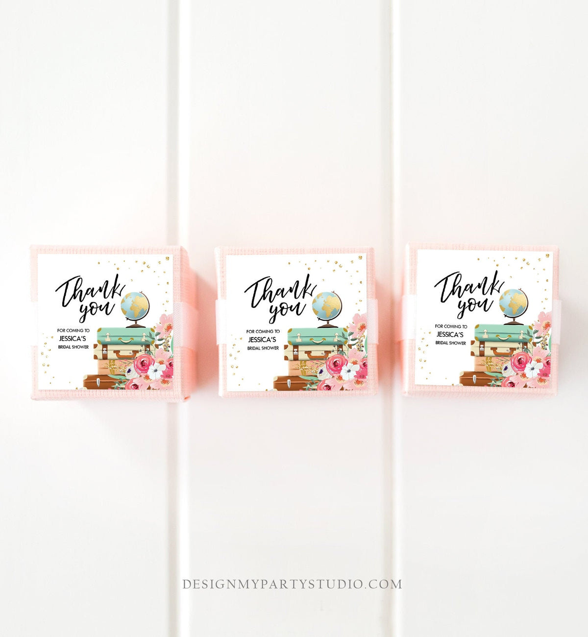 Editable Travel Thank You Tag Travel Adventure Bridal Shower Favor Label Round Stickers Pink Floral Digital Download Template Printable 0030