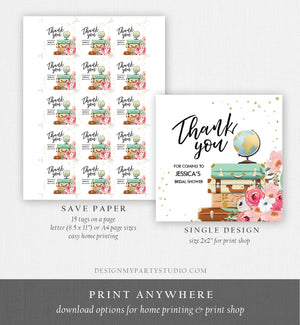 Editable Travel Thank You Tag Travel Adventure Bridal Shower Favor Label Round Stickers Pink Floral Download Corjl Template PRINTABLE 0030