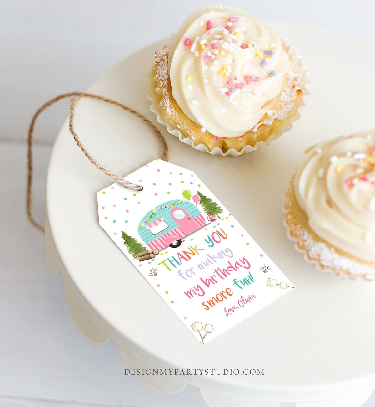 Editable S&#39;more Fun favor Tags Thank you Happy Camper Birthday Party Favor Tags Smore Fun Camping Girl Pink Purple Template PRINTABLE 0342