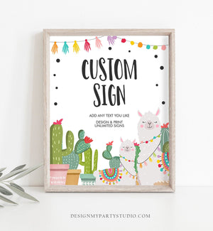 Editable Custom Sign Llama Fiesta Cactus Sign Baby Shower Decor Succulent Table Sign Mexican Download Corjl Template Printable 8x10 0079