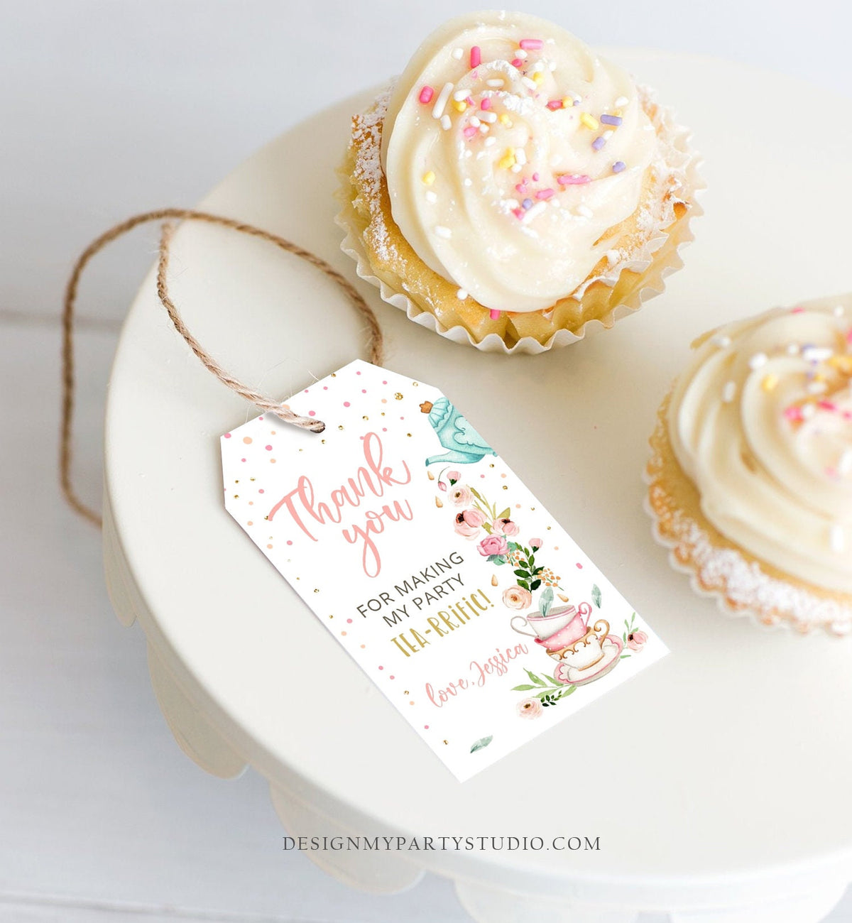 Editable Tea for Two Favor Tags Tea Birthday Thank You Tags Tea-rrific Tea Party Garden Floral Tea pot Gift Tag Digital Corjl Template 0349