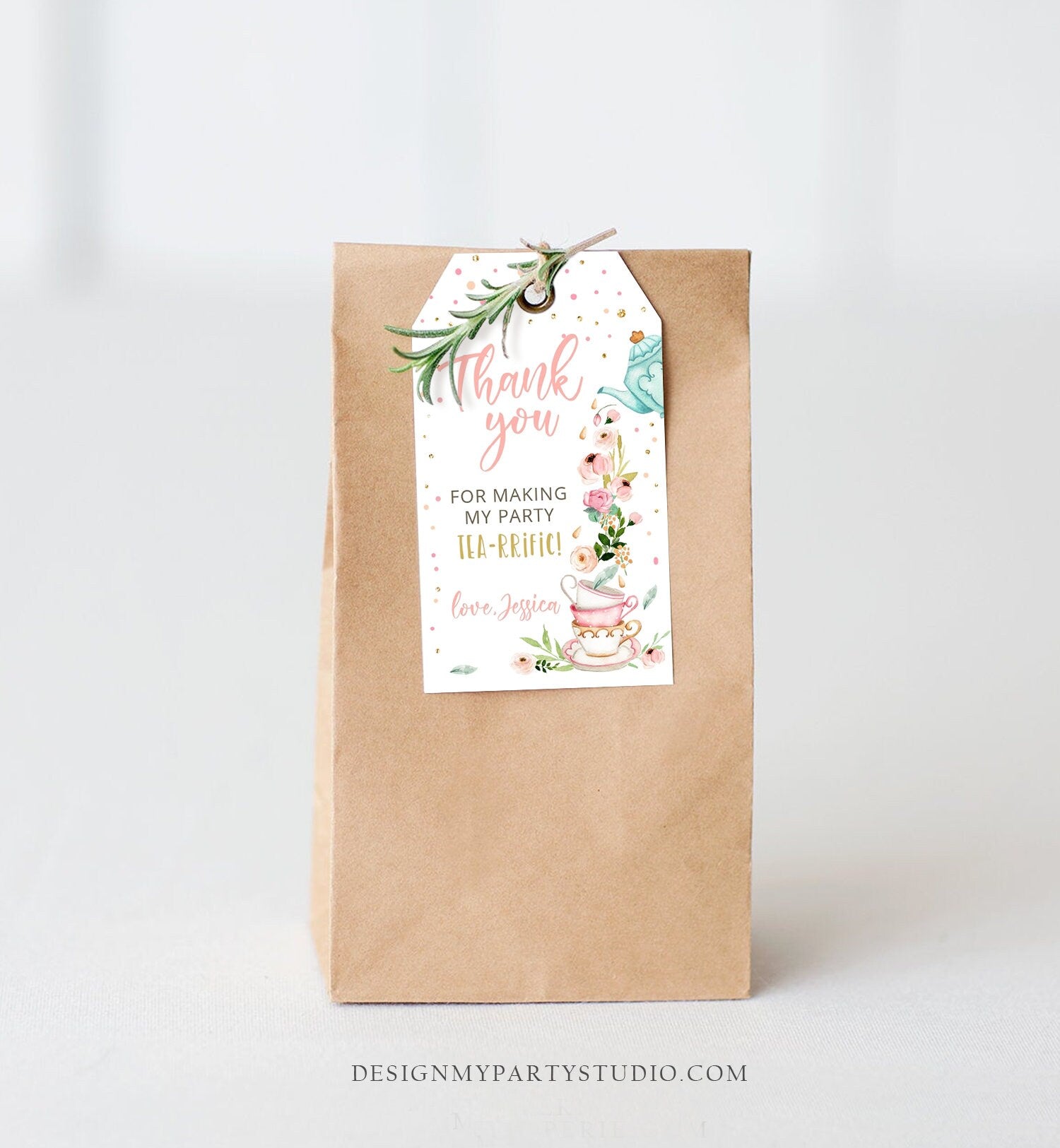 Editable Tea for Two Favor Tags Tea Birthday Thank You Tags Tea-rrific Tea Party Garden Floral Tea pot Gift Tag Digital Corjl Template 0349