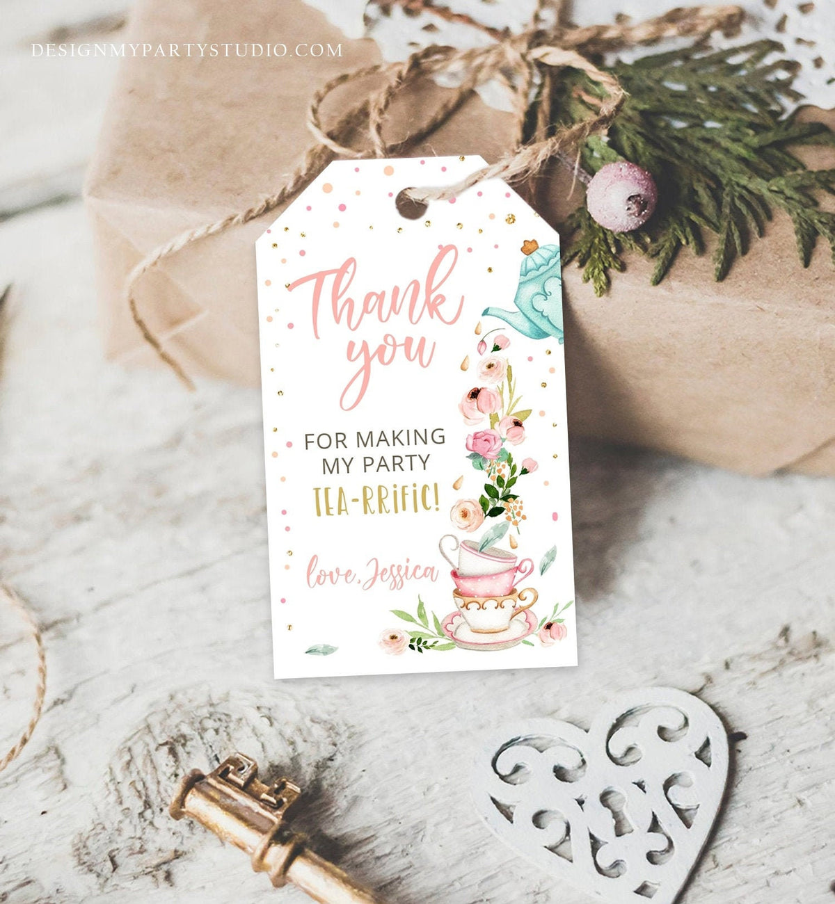 Editable Tea for Two Favor Tags Tea Birthday Thank You Tags Tea-rrific Tea Party Garden Floral Tea pot Gift Tag Digital Corjl Template 0349