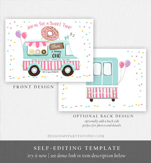 Editable Donut Truck Birthday Invitation Donut Birthday Party Pink Mint Purple Any Age Donut Sweet Party Printable Template Corjl 0050