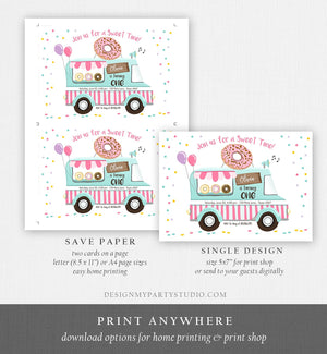 Editable Donut Truck Birthday Invitation Donut Birthday Party Pink Mint Purple Any Age Donut Sweet Party Printable Template Corjl 0050