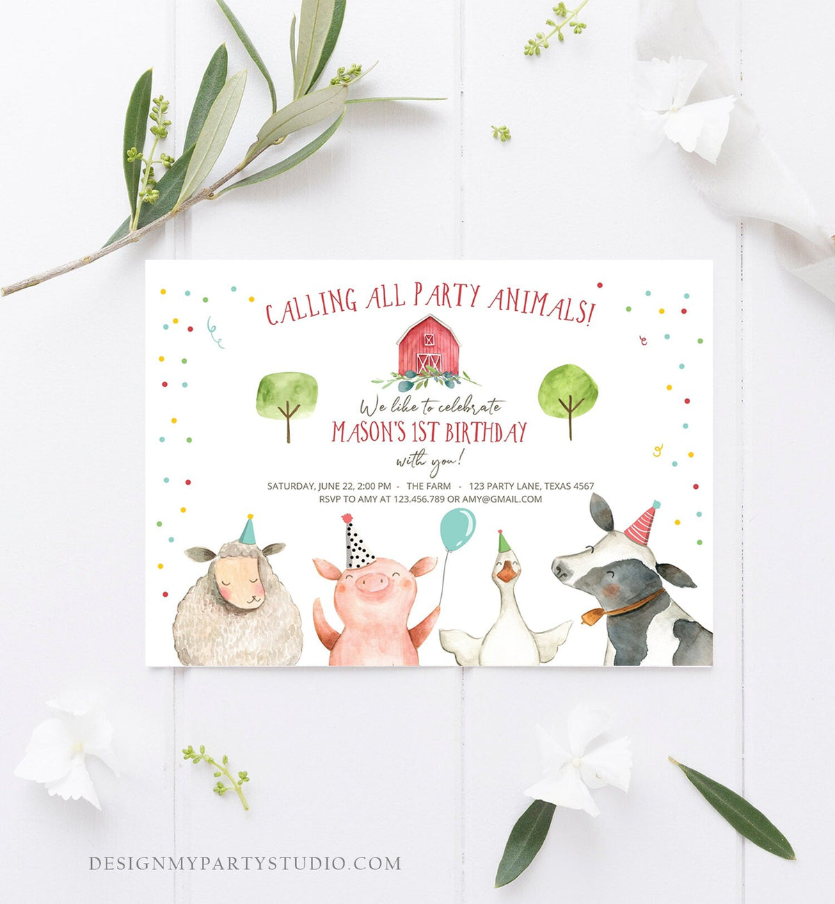 Editable Farm Birthday Invitation Boy Farm Animals Boy Barnyard Birthday Party Animals Printable Invitation Template Digital Evite 0155