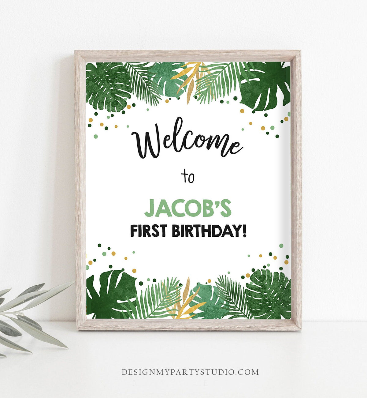 Editable Safari Animals Welcome Sign Wild One Poster Zoo Jungle Boy First Birthday 1st Black Gold Digital Download Template Printable 0016