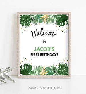Editable Safari Animals Welcome Sign Wild One Poster Zoo Jungle Boy First Birthday 1st Black Gold Download Corjl Template Printable 0016