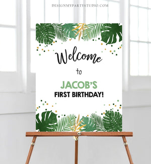 Editable Safari Animals Welcome Sign Wild One Poster Zoo Jungle Boy First Birthday 1st Black Gold Download Corjl Template Printable 0016