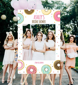 Editable Donut Photo Booth Prop Bridal Shower Sign Photo Booth Birthday Baby Shower Sweet Pink Frame Wedding Corjl Template PRINTABLE 0050