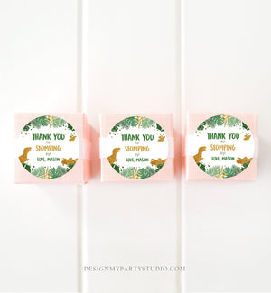 Editable Dinosaur Favor Tags Gift Tag Boy Green Gold Thank You for Stomping By Tag Birthday Round Square T-Rex Corjl Template Printable 0146