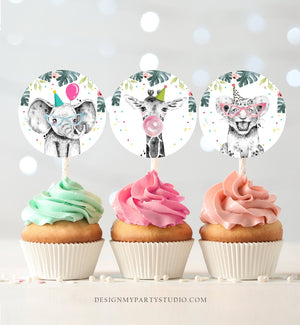 Party Animals Cupcake Toppers Favor Tags Birthday Party Decoration Safari Animals Zoo Birthday Wild One download Digital PRINTABLE 0322