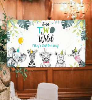Editable Party Animals Birthday Backdrop Banner Safari Animals Boy Born Two Be Wild Welcome Sign Download Corjl Template Printable 0322