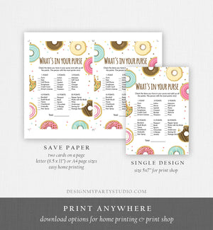 Editable Whats in Your Purse Bridal Shower Game Donut Coed Shower Doughnut Mind if I Do Wedding Activity Corjl Template Printable 0050