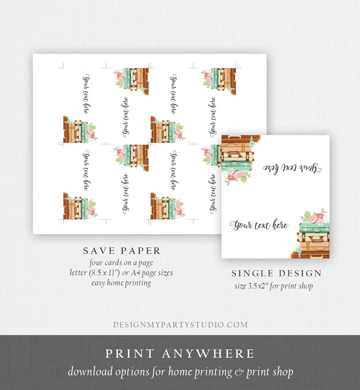 Editable Travel Adventure Food Label Place Card Traveling to Mrs Tent Card Adventure Bridal Shower Suitcases Digital Template Printable 0044