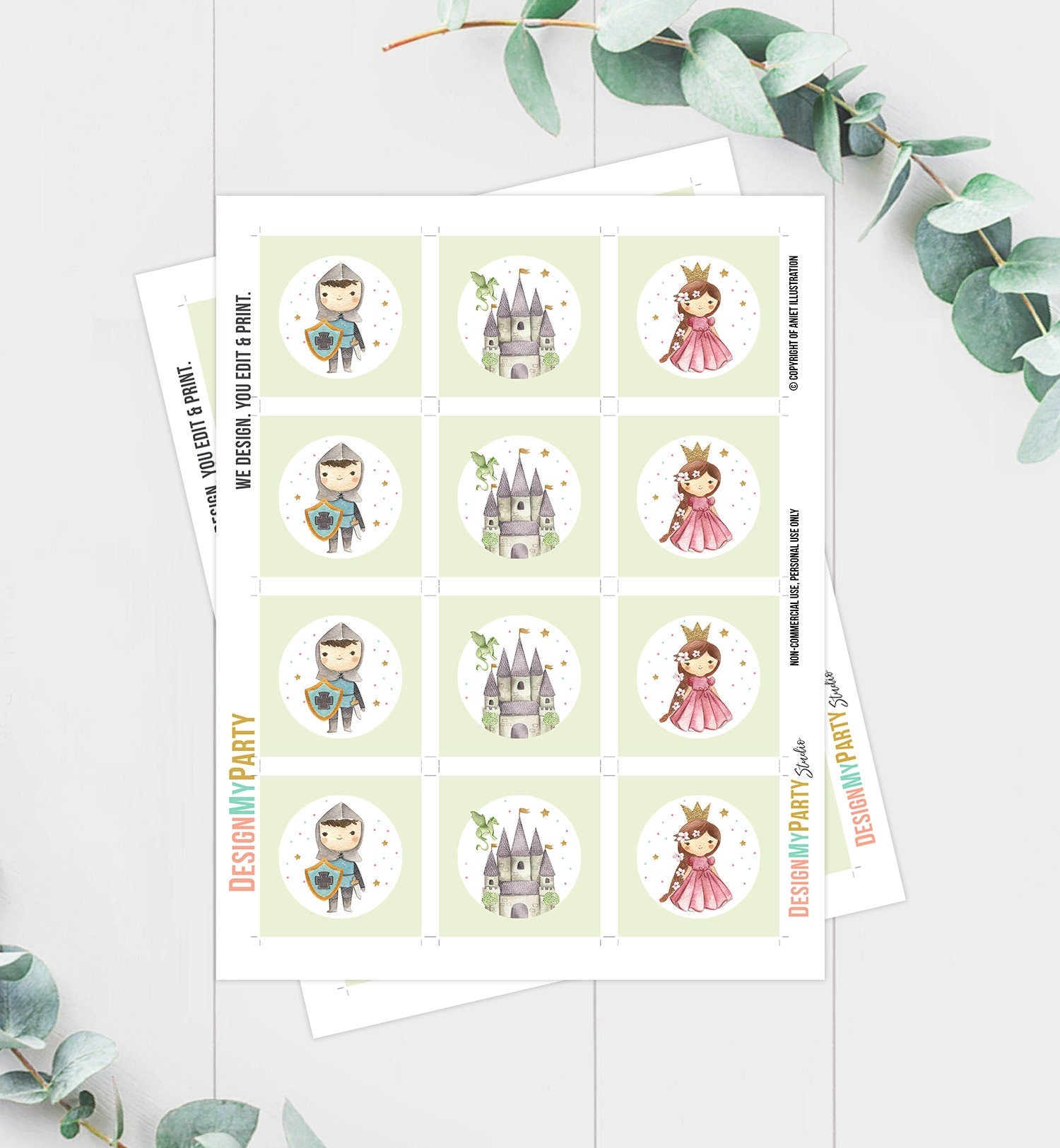 Princess and Knight Cupcake Toppers Favor Tags Birthday Party Decoration Castle Royal Birthday Boy Girl download Digital PRINTABLE 0171