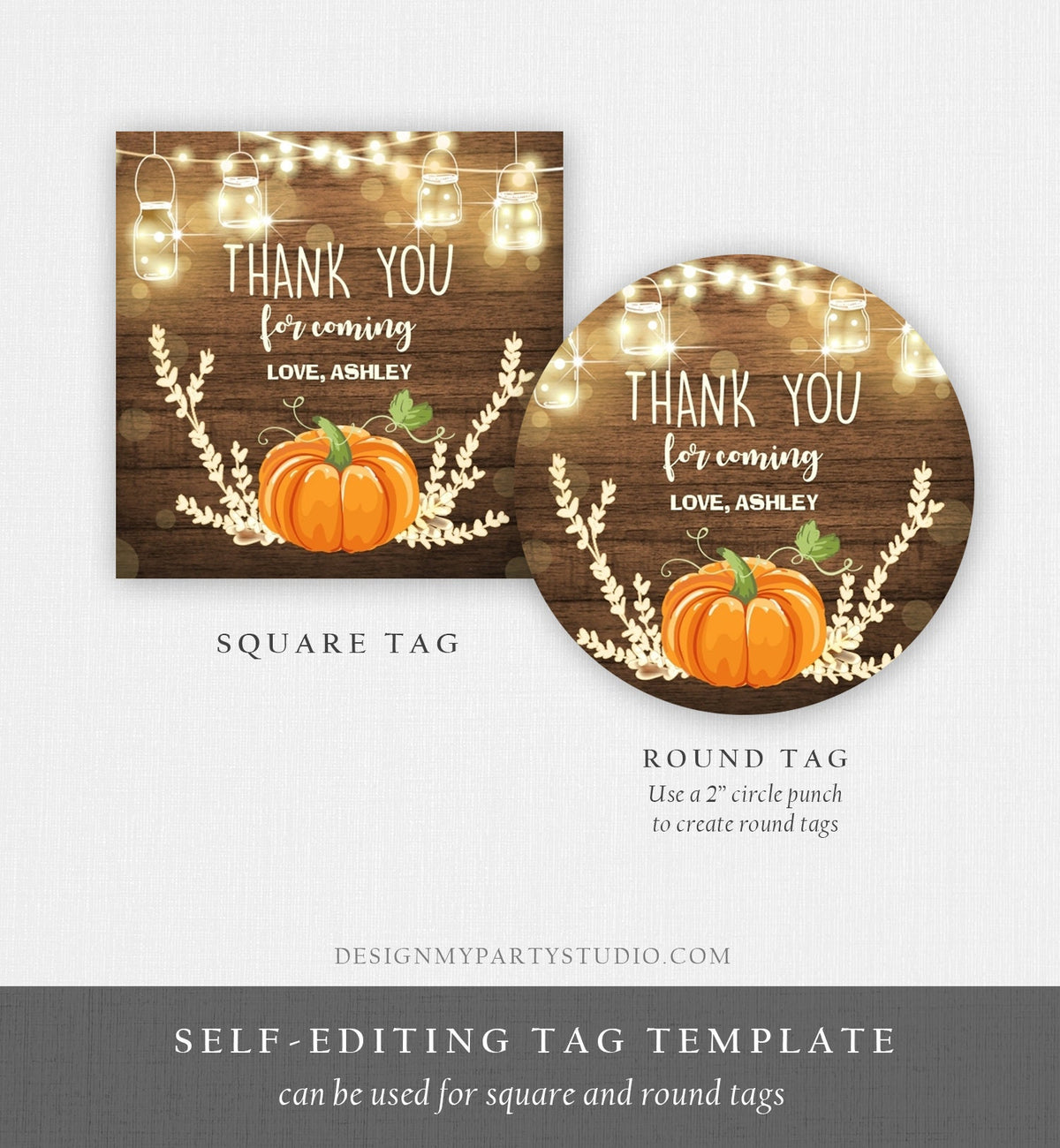 Editable Little Pumpkin Favor Tags Thank You Tag Birthday Baby Shower Fall Sticker Orange Pumpkin Decor Corjl Template Printable 0015