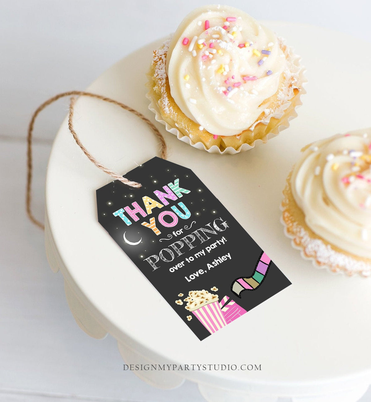 Editable Movie Night Favor Tag Thank You Gift Tag Cinema Under The Stars Popcorn Backyard Party Digital Download Template Printable 0042
