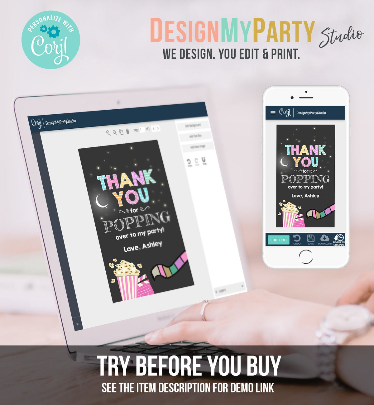 Editable Movie Night Favor Tag Thank You Gift Tag Cinema Under The Stars Popcorn Backyard Party Digital Download Template Printable 0042