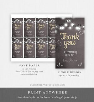 Editable ThanK You tags Rustic Favor Tags Gift Tag Adult Birthday Wedding Shower Bridal String Lights Corjl Template Printable 0230